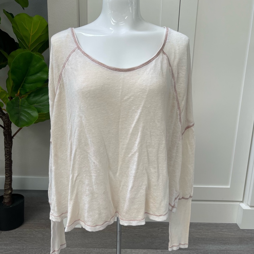 Free People Cream Long Sleeve Tee
